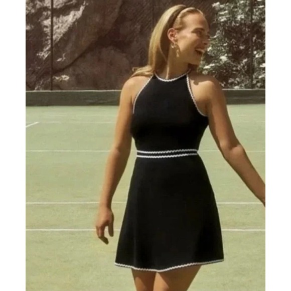 Hill House Dresses & Skirts - HILL HOUSE Home Billie Tennis Dress Black Halter Neck Mini Dress Scallop Size M